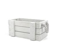Jardinière d'extérieur rectangulaire blanche en bois avec poignées en corde et revêtement en plastique | dimensions 26 x 15 x 10 cm | Idéal comme jardinière de balcon, porte-pot ou cache-pot pour