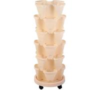 Jardinière Empilable à 6 Niveaux, Conception à 4 Pétales avec roulettes Mobiles Et Soucoupe Inférieure, Jardinière De Jardinage Verticale, Jardinière De Jardin pour La C, B, 5pcs