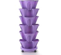 Jardinière Empilable à 6 Niveaux, Conception à 4 Pétales avec roulettes Mobiles Et Soucoupe Inférieure, Jardinière De Jardinage Verticale, Jardinière De Jardin pour La C, F, 6pcs