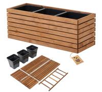 Jardinière en bois marron à monter soi-même - Grande jardinière rectangulaire pour jardin et balcon - Résistant aux intempéries - Avec bac à plantes de 18 l - Jardinière d'extérieur DIY (horizontale