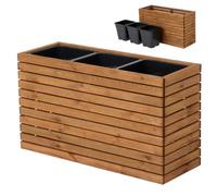 Jardinière en bois pour jardin, balcon, terrasse - Jardinière surélevée - XXL - Grand pot d'extérieur - Avec insert en plastique - 18 l - Marron - 98 x 36 cm - Hauteur 55 cm