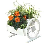 Jardinière en bois + roues de chariot Jardin Décoration Bac à fleurs Caisson en bois Blanc