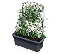 Jardinière en plastique anthracite avec treillis - 80 x 59 cm - Pot de fleurs de jardin avec aide à l'escalade - Pot de fleurs avec treillis - Pergola - Tuteur pour tomates, concombres, plantes