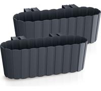 Jardinière en plastique pour balcon rampe avec support - 2 pièces / env. 39 cm - couleur : anthracite (ovale / 2 pièces)