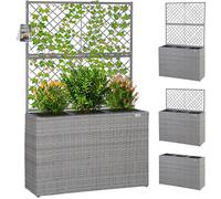 Jardinière en polyrotin avec Treillis Gris 146 x 83 x 30,5 cm Set de 3 Pots de Fleurs bac à Fleurs pour Jardin Maison Balcon