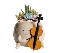 Jardinière en résine - Design Souriant Mignon, Petit Pot de Bureau, Figurine de Violon Assise, matériau en résine Durable | Bureau intérieur extérieur Cadeau Maison Jardin décoration de Table