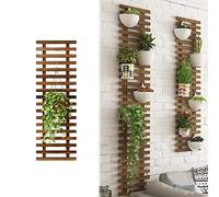 Jardinière en treillis en bois naturel, pot de fleurs de jardin pour plantes grimpantes, support mural pour fleurs, pot vertical à suspendre, décoration extérieure (90 x 29 cm)