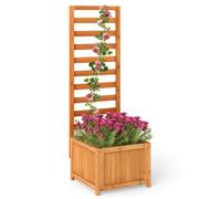 Jardinière Extérieur avec Treillis COSTWAY, Trous de Drainage, 2 en 1 Jardinière Surélevée en Bois pour Plantes Grimpantes, Orange