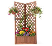 Jardinière Extérieur avec Treillis COSTWAY, Trous de Drainage, Bac à Plantes en Bois Surélevé pour Plantes Grimpantes Fleurs, Brun