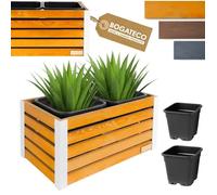Jardinière haute en bois - BOGATECO - 37x68x36 cm - Insert 18 L - Anthracite et brun clair - Base 36x36 cm