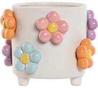 Jardinière Home ESPRIT Blanc Multicolore Dolomite Fleurs 17 x 17 x 14,5 cm