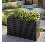 Jardinière Hwc-L21, Bac À Fleurs, Pot De Fleurs, Jardinière Sur Pied, Carrée 41 X 63 X 23 Cm, Pour L'extérieur, En Bois D'acacia, Certifiée Mvg Noir