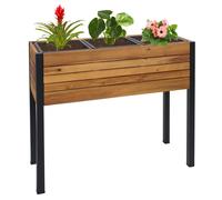 Jardinière Hwc-L22, Bac À Fleurs Surélevé, 75x81x30cm Outdoor Alu Acacia Bois Fsc-Certifié, Brun Marron