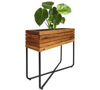 Jardinière HWC-L25 60x62x22cm Outdoor acier acacia bois certifié MVG marron