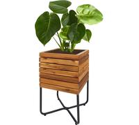 Jardinière Hwc-L25, Bac À Fleurs, Carré 60x33x33cm Outdoor Acier Acacia Bois Fsc-Certifié, Brun Marron