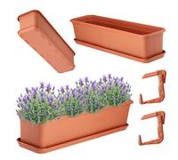 KADAX Jardinière 60 cm avec soucoupe et support Terre cuite - Jardinière de balcon en plastique - Jardinière pour intérieur et extérieur - Pot de fleurs pour balcon