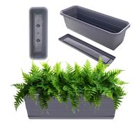 KADAX Jardinière avec sous-plateau en kit, avec ou sans supports de jardinière, pot de balcon en plastique, bac à plantes, casier de balustrade, pot de fleurs (Anthracite, 60cm)