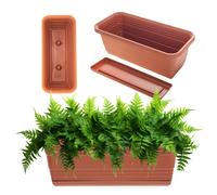 KADAX Jardinière avec soucoupe, avec ou sans supports de jardinière, pot de balcon en plastique, bac à plantes, jardinière de balustrade, pot de fleurs (rouge brique, 40 cm)