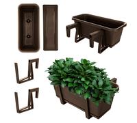 KADAX Jardinière avec soucoupe, avec ou sans supports de jardinière, pot de balcon en plastique, bac à plantes, jardinière de balustrade, pot de fleurs (moka, 40 cm + supports)