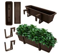 KADAX Jardinière avec soucoupe, avec ou sans supports de jardinière, pot de balcon en plastique, bac à plantes, jardinière de balustrade, pot de fleurs (moka, 60 cm + supports), K10031