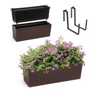 KADAX Jardinière en Plastique, 18,5x56 cm, bac à Fleurs avec Insert, jardinière de Balcon résistante aux intempéries, Pot de Fleurs rectangulaire (avec Supports, Motif rotin, Moka)