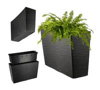 KADAX Jardiničre en Plastique, 18,5 x 55,7 cm, 5 Couleurs, Pot de Fleurs avec Bandes d'irrigation, Jardiničre de Balcon avec Insert, Cube de Fleurs (rectangulaire, Motif fissuré, Noir)