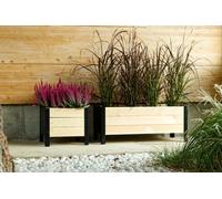 Jardinière LAVANDE, 78 x 36 x 32 cm, réalisée en lattes de pin brut et métal ant