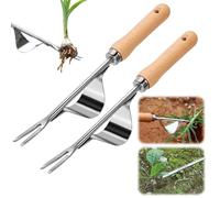 Jardinière Manuelle, Désherbeur Manuel, Outils Jardinage Outil Gouge de Désherbage en Acier Inoxydable, avec Poignée Bois Pelle, Arrache Mauvaise Herbe Désherbeur de Mauvaises Herbes (2pcs)