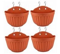 Jardinière murale à suspendre, 4 pots d'extérieur en plastique pour plantes avec bouchons de drainage et crochets en S, jardinière hydroponique pour garde-corps, clôture ou balcon, 20, 3 x 17, 8 c