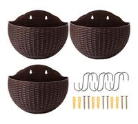 Jardinière murale suspendue 3 pièces 8x6, 5 pouces Pot de plante suspendu en PP avec trou de drainage et bouchon pour la plantation intérieure et extérieure, jardinière murale couleur café, pot pla
