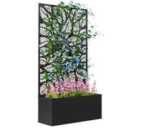 Jardinière treillis haut design graphique grandes feuilles - 61 x 23 x 113 cm - métal thermolaqué noir Noir G
