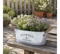 Jardinière ovale en métal blanc vintage, pot à fleurs en fer rustique pour succulentes, seau de balcon, résistant à la rouille et aux UV, léger et respirant avec trous de drainage, décoration de plant