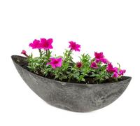 Jardinière ovale pour l'extérieur - grand pot de décoration en forme de bateau en aspect pierre noire comme pot de fleurs - 55 cm pour jardin, balcon ou cimetière comme ornement funéraire