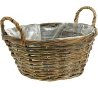 Jardinière Panier Shabby Chic Naturel Blanc H14cm Ø30cm avec poignées Vintage Deko
