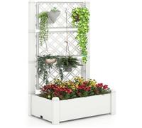 Jardinière Rectangulaire avec Treillis -RELAX4LIFE- 3 Hauteurs - Indicateur d'Eau - Trou de Drainage - Séparateurs Amovibles -Blanc
