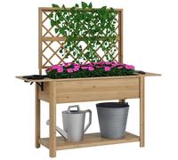 Jardinière rectangulaire - Outsunny - sur pieds potager treillis 2 tablettes rabattables étagère - bois - 140x45x151cm