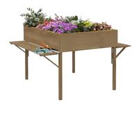Jardinière Rectangulaire Sur Pied - 12 Compartiments, Tablettes Latérales Rabattables - Bois De Sapin