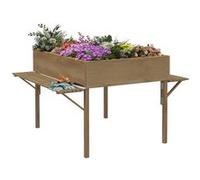 Jardinière rectangulaire sur pied - 12 compartiments, tablettes latérales rabattables - bois de sapin Marron G