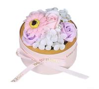 Jardinière ronde contenant un bouquet de roses savonneuses, délicatement fabriquée à la main pour un accessoire de salle de bain décoratif et parfumé (couleur rose)
