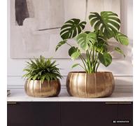 Jardinière Set de 2 FineBuy Métal Bol Déco Pot de Fleurs Rond Martelé