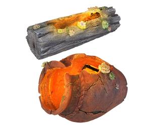 Jardinière solaire en pot de fleurs Lampe décorative illuminée pour la maison et le jardin, 1x tronc d'arbre 1x vase à fleurs antique, LED blanc chaud, lot de 2