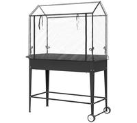 Jardinière Sur Pied Avec Serre - Carré Potager Sur Pied - 2 Roues - 100 X 45 X 152 Cm - Métal Pvc Noir