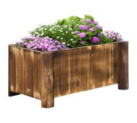 Jardinière Sur Pied Bac À Fleurs Dim. 70l X 35l X 30h Cm Piètement Demi Rondin Corps Aspect Lattes Bois Sapin Traité Carbonisation