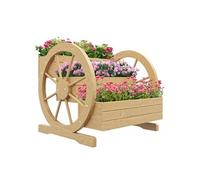 Outsunny Jardinière sur Pieds carré Potager 3 étages Style Rustique Chic avec 2 Roues Charrette Bois Sapin, Trous de Drainage, dim. 62L x 61l x 57H cm