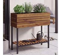 Jardinière Sur Pied Hwc-P84, Bac À Fleurs, Jardinière, Pot De Fleurs, Meuble De Rangement D'extérieur En Bois D'acacia Mvg 79 X 80 X 31 Cm Marron