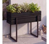 Jardinière Sur Pied Hwc-P85, Bac À Fleurs, Jardinière, Pot De Fleurs, Modèle D'extérieur En Métal Et Bois D'acacia Mvg 68 X 80 X 30 Cm Noir