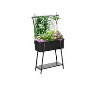 Outsunny Jardinière sur Pieds avec étagère inférieure et Treillis Filet pour Plantes et Fleurs - dim. 89L x 34l x 168H cm - Bois et métal - Noir