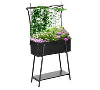 Outsunny Jardinière sur Pieds avec étagère inférieure et Treillis Filet pour Plantes et Fleurs - dim. 89L x 34l x 168H cm - Bois et métal - Noir