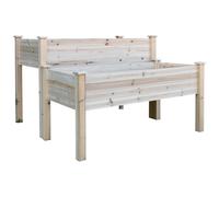Jardinière Sur Pieds Carré Potager 2 Étages Dim. 115l X 114l X 76h Cm Inserts D'irrigation Bois Sapin Naturel