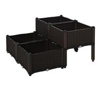 Jardinière Sur Pieds Carré Potager 2 Étages Dim. 80l X 80l X 44h Cm Insert D'irrigation Plastique Imitation Rotin Tressé Chocolat